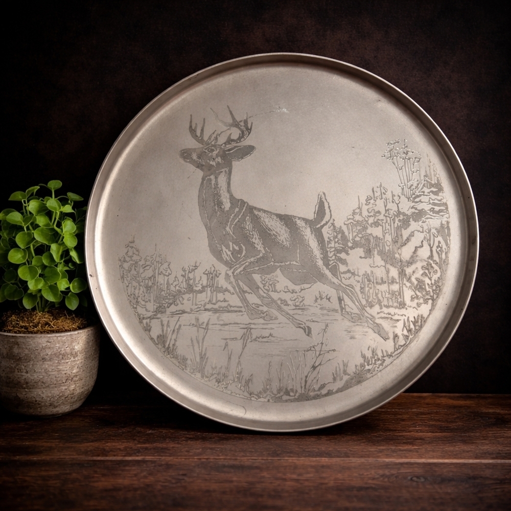 Vintage Deer Metal Serving Tray 13” Cabin Decor-Ralph Lauren Cabin Vibe